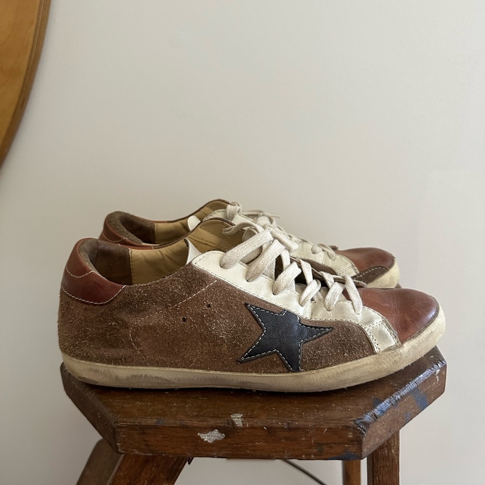 Golden Goose mauve and navy sneakers
